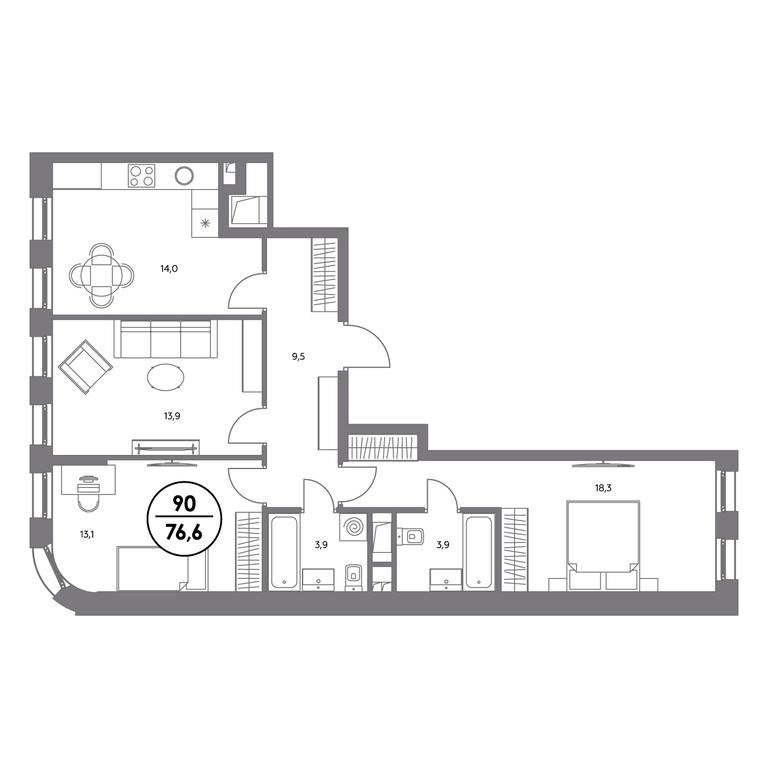 4-BD Apartment Sale, 76.6 sq. m. at Admiral, Shosseynaya Street, 4А, Moscow, Russia #1