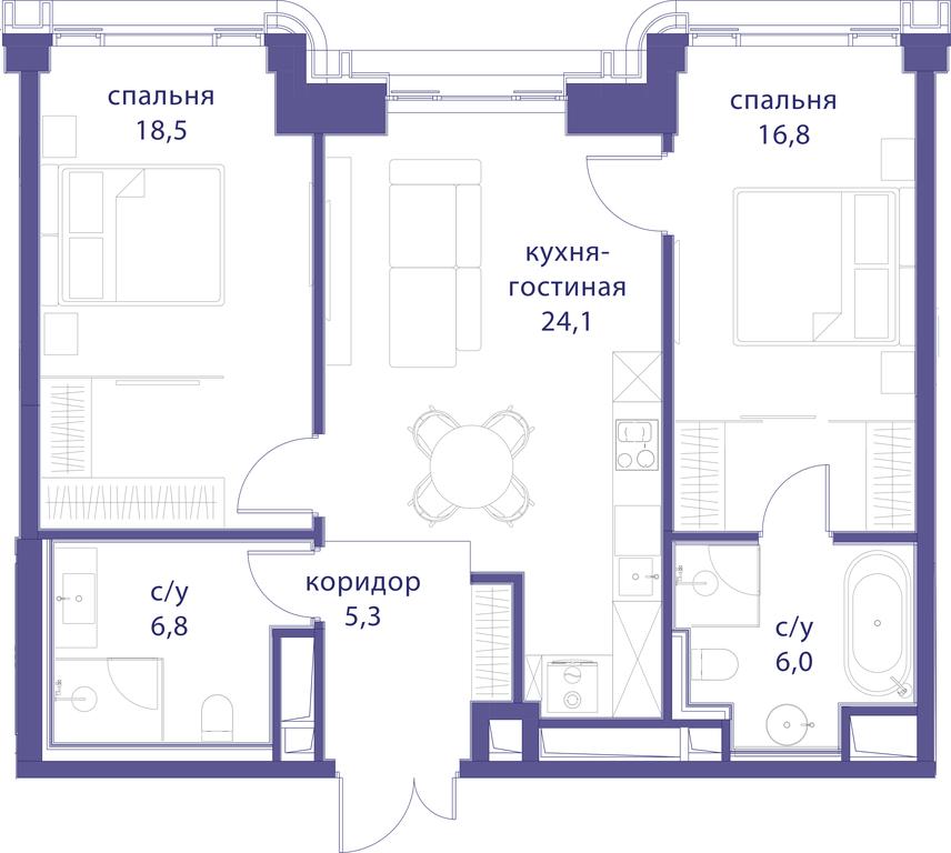 2-BD Apartment Sale, 77.5平方米 at Tatarskaya 35, Bolshaya Tatarskaya Street, Moscow, Russia #1