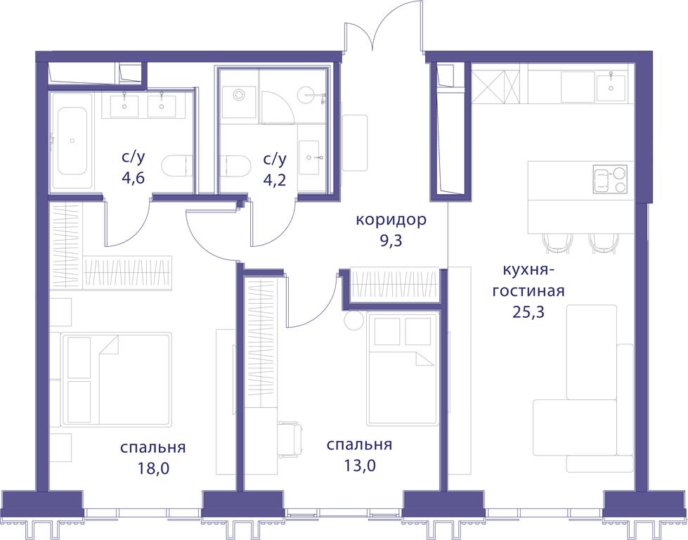 2-BD Apartment Sale, 74.4平方米 at Tatarskaya 35, Bolshaya Tatarskaya Street, Moscow, Russia #1 2-BD Apartment Sale, 74.4平方米 at Tatarskaya 35, Bolshaya Tatarskaya Street, Moscow, Russia #1