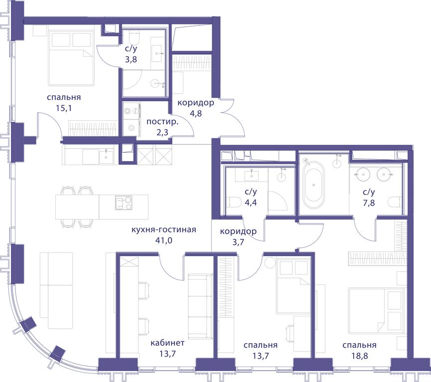 4-BD Apartment Sale, 129.1 sq. m. at Tatarskaya 35, Bolshaya Tatarskaya Street, Moscow, Russia #1 4-BD Apartment Sale, 129.1 sq. m. at Tatarskaya 35, Bolshaya Tatarskaya Street, Moscow, Russia #1