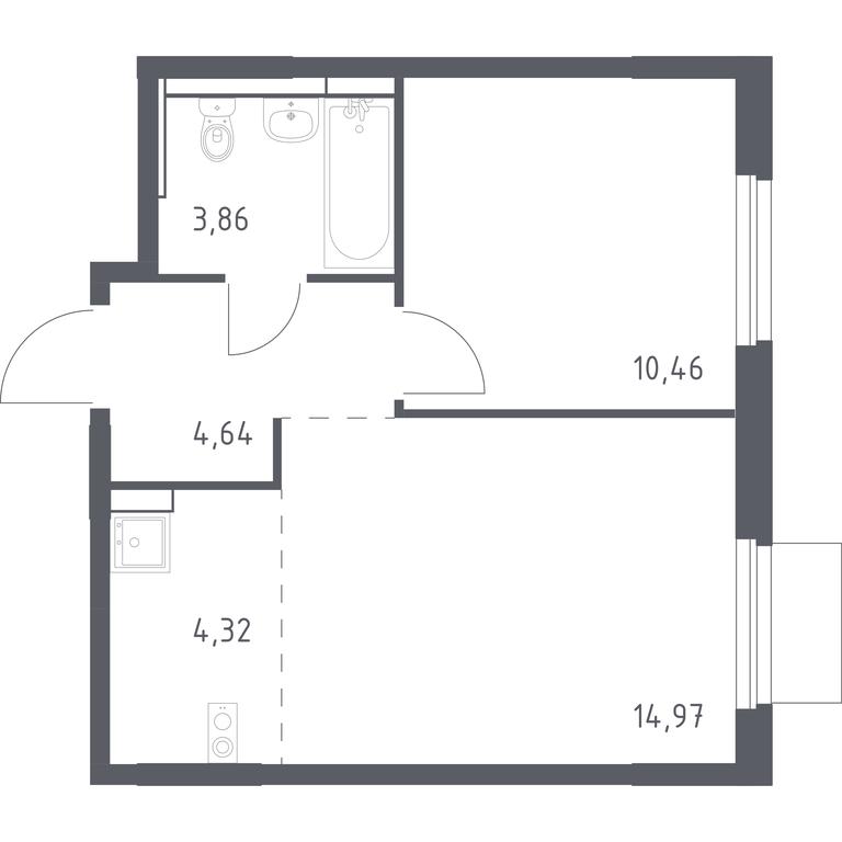 Apartment Sale, 38.25平方米 at Mytishchi Park, Silikatnaya ulitsa, 41к3, Mytischi, Moscow Region, Russia #1