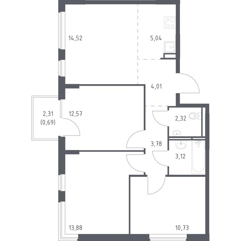 2-BD Apartment Sale, 70.66平方米 at Mytishchi Park, Silikatnaya ulitsa, 41к3, Mytischi, Moscow Region, Russia #1 2-BD Apartment Sale, 70.66平方米 at Mytishchi Park, Silikatnaya ulitsa, 41к3, Mytischi, Moscow Region, Russia #1