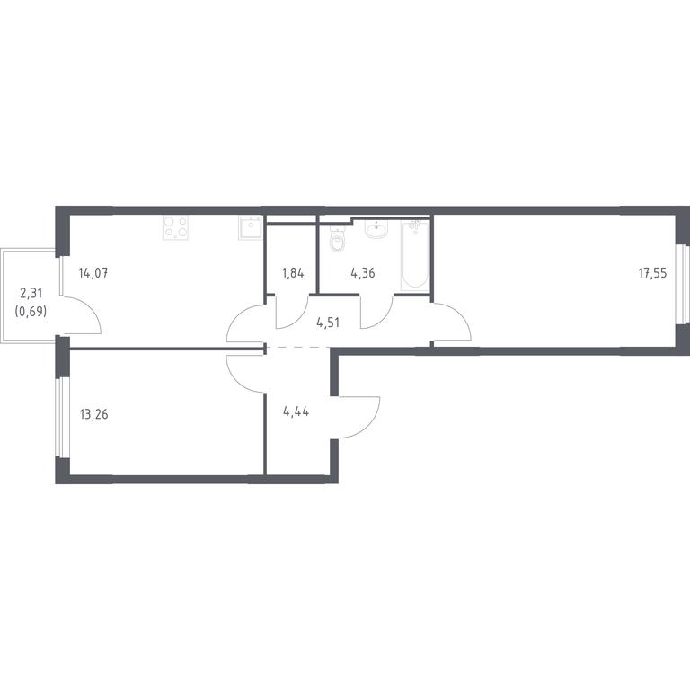 1-BD Apartment Sale, 60.72 sq. m. at Mytishchi Park, Silikatnaya ulitsa, 41к3, Mytischi, Moscow Region, Russia #1
