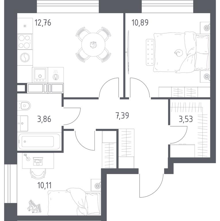 1-BD Apartment Sale, 48.54平方米 at MirrorZdanie, Oktyabrskaya Street, 98, Moscow, Russia #1
