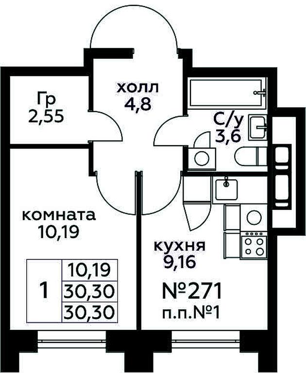 Apartment Sale, 30.3 sq. m. at Kvartal Rumyantsevo, ulitsa Admirala Kornilova, с1, Mosrentgen Settlement, Moscow, Russia #1