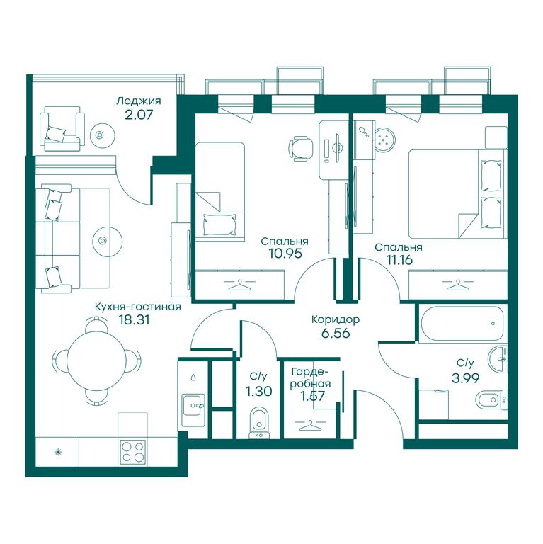 2-BD Apartment Sale, 55.9平方米 at Ravnovesie, zhiloy kompleks Ravnovesiye, selo Perkhushkovo, Odintsovskiy City District, Moscow Region, Russia #1 2-BD Apartment Sale, 55.9平方米 at Ravnovesie, zhiloy kompleks Ravnovesiye, selo Perkhushkovo, Odintsovskiy City District, Moscow Region, Russia #1