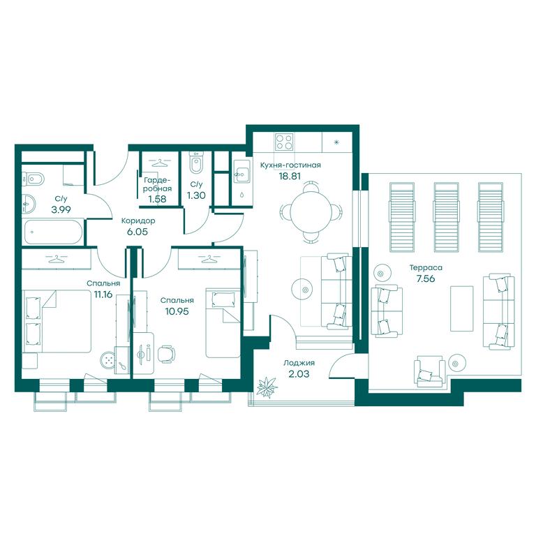 2-BD Apartment Sale, 63.4平方米 at Ravnovesie, zhiloy kompleks Ravnovesiye, selo Perkhushkovo, Odintsovskiy City District, Moscow Region, Russia #1
