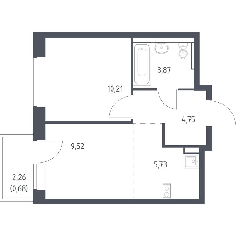Apartment Sale, 34.76平方米 at Egorovo Park, 1-y kvartal, posyolok Zhilino-1, Lubertsy City District, Moscow Region, Russia #1