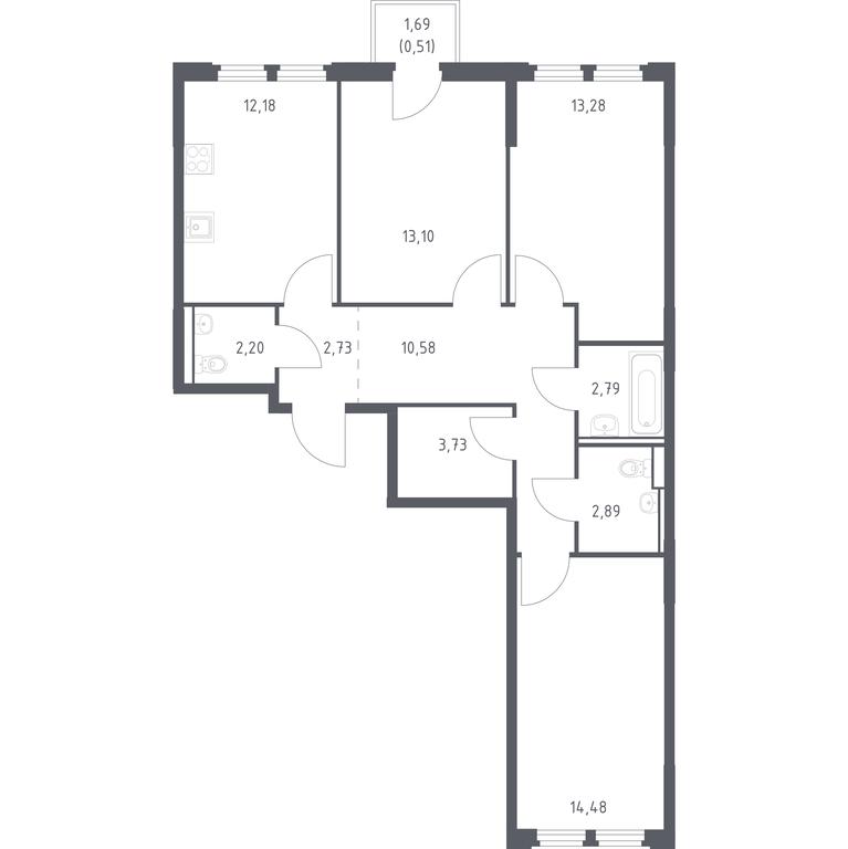 2-BD Apartment Sale, 78.47平方米 at Kosmicheskiy kvartal, M.K. Tikhonravova Street, Yubileyniy Microdistrict, Korolyov, Moscow Region, Russia #1