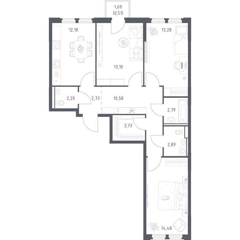 2-BD Apartment Sale, 78.47平方米 at Kosmicheskiy kvartal, M.K. Tikhonravova Street, Yubileyniy Microdistrict, Korolyov, Moscow Region, Russia #2