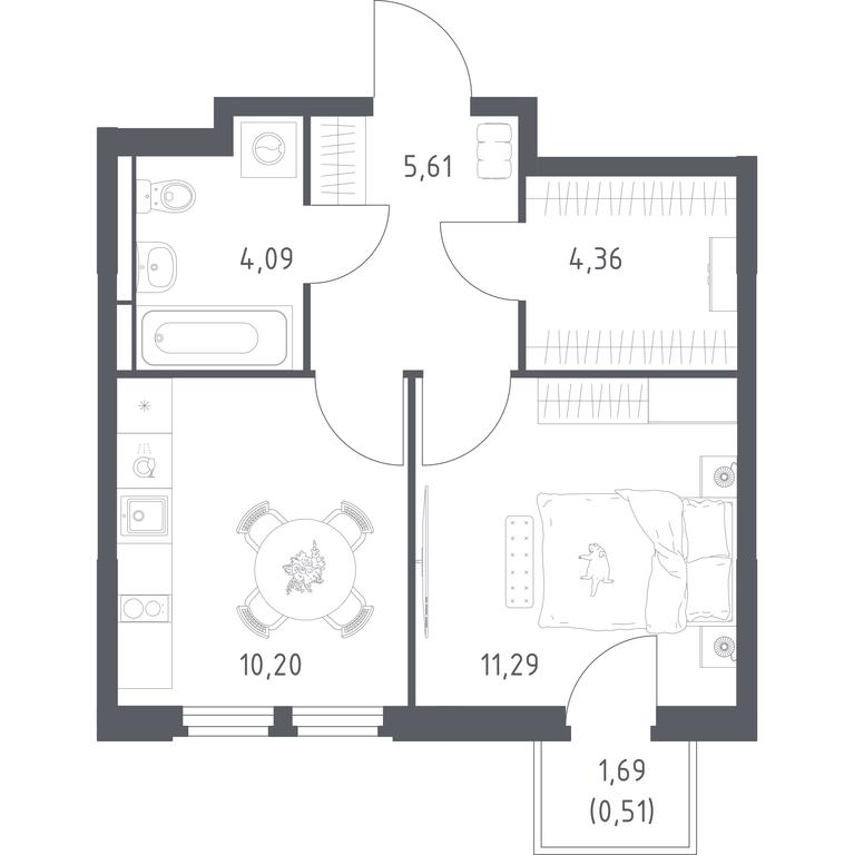 Apartment Sale, 36.06 sq. m. at Kosmicheskiy kvartal, M.K. Tikhonravova Street, Yubileyniy Microdistrict, Korolyov, Moscow Region, Russia #2