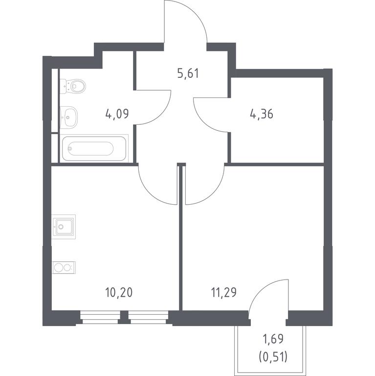 Apartment Sale, 36.06 sq. m. at Kosmicheskiy kvartal, M.K. Tikhonravova Street, Yubileyniy Microdistrict, Korolyov, Moscow Region, Russia #1