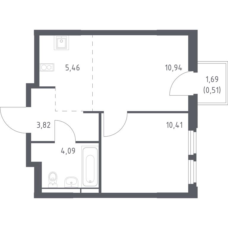Apartment Sale, 35.23平方米 at Kosmicheskiy kvartal, M.K. Tikhonravova Street, Yubileyniy Microdistrict, Korolyov, Moscow Region, Russia #1