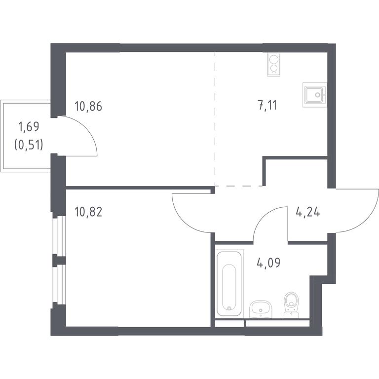 Apartment Sale, 37.63平方米 at Kosmicheskiy kvartal, M.K. Tikhonravova Street, Yubileyniy Microdistrict, Korolyov, Moscow Region, Russia #1