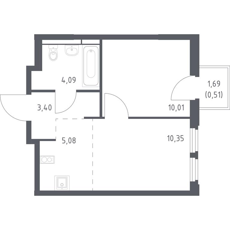 Apartment Sale, 33.44 sq. m. at Kosmicheskiy kvartal, M.K. Tikhonravova Street, Yubileyniy Microdistrict, Korolyov, Moscow Region, Russia #1