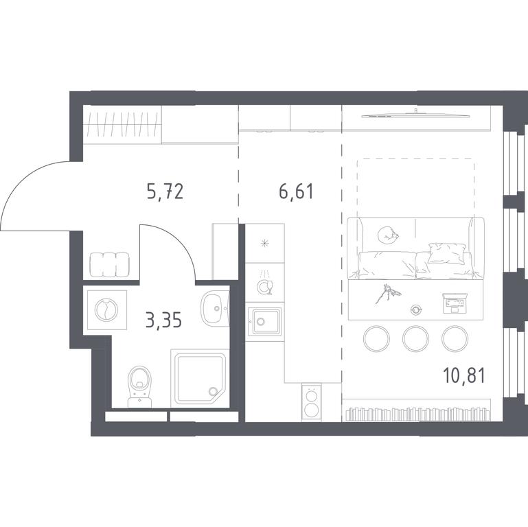 Apartment Sale, 26.49 sq. m. at Kosmicheskiy kvartal, M.K. Tikhonravova Street, Yubileyniy Microdistrict, Korolyov, Moscow Region, Russia #2