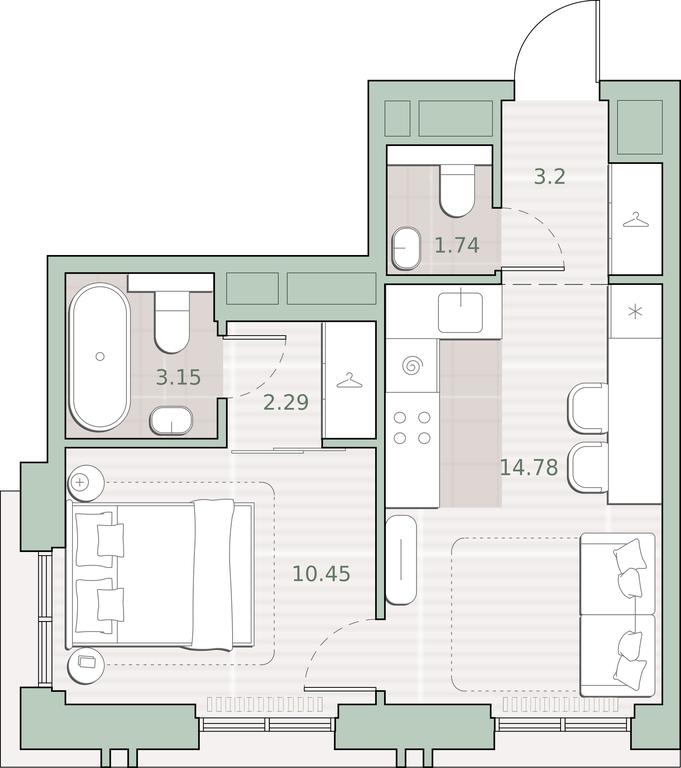 1-BD Apartment Sale, 35.61 sq. m. at Sreda na Kutuzovskom, Ivana Franko Street, Moscow, Russia #1