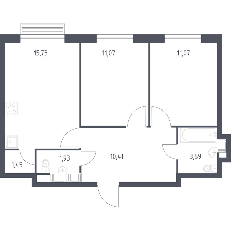 1-BD Apartment Sale, 55.25 sq. m. at Kvartal Rumyantsevo, ulitsa Admirala Kornilova, с1, Mosrentgen Settlement, Moscow, Russia #1