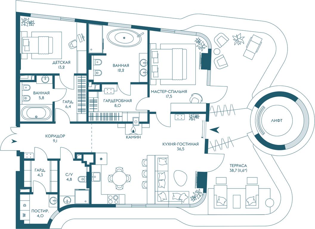 3-BD Apartment Sale, 133.4 sq. m. at Ostrov, Nizhnye Mnyovniki Street, 37Ас4, Moscow, Russia #1