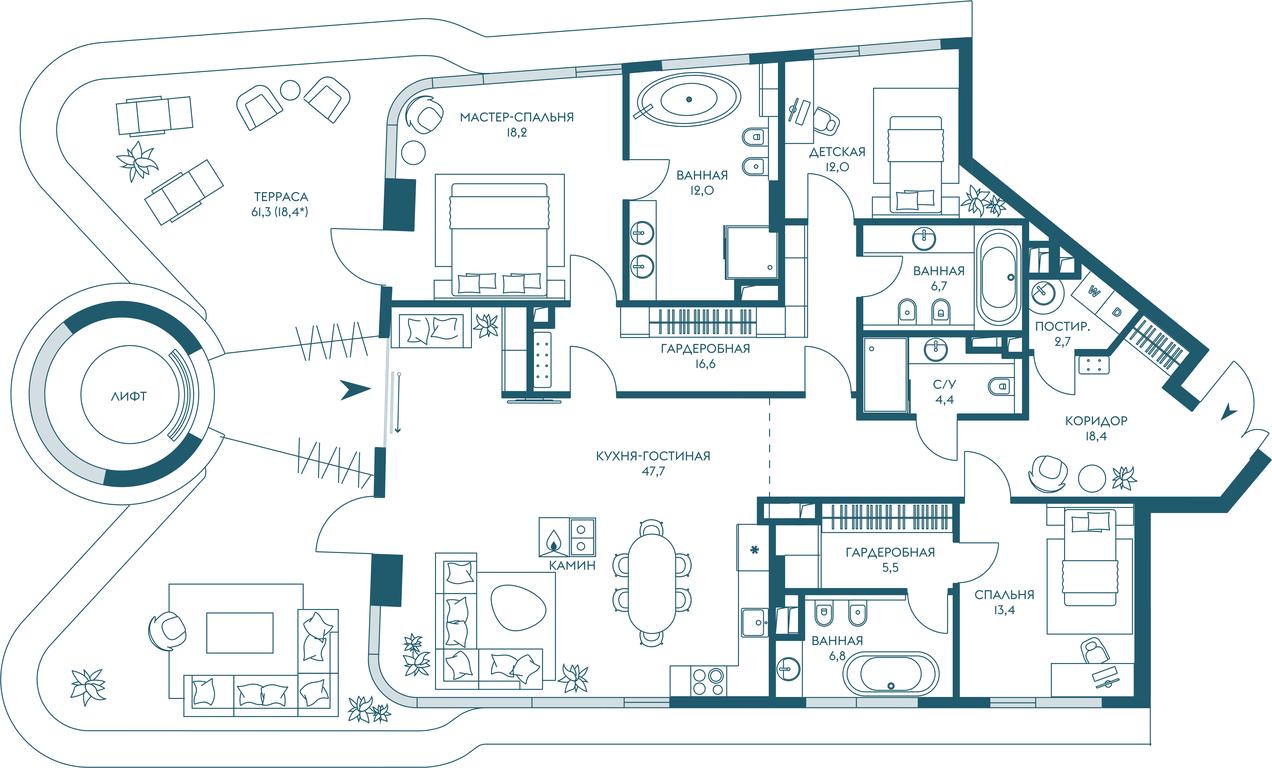 4-BD Apartment Sale, 182.8 sq. m. at Ostrov, Nizhnye Mnyovniki Street, 37Ас4, Moscow, Russia #1
