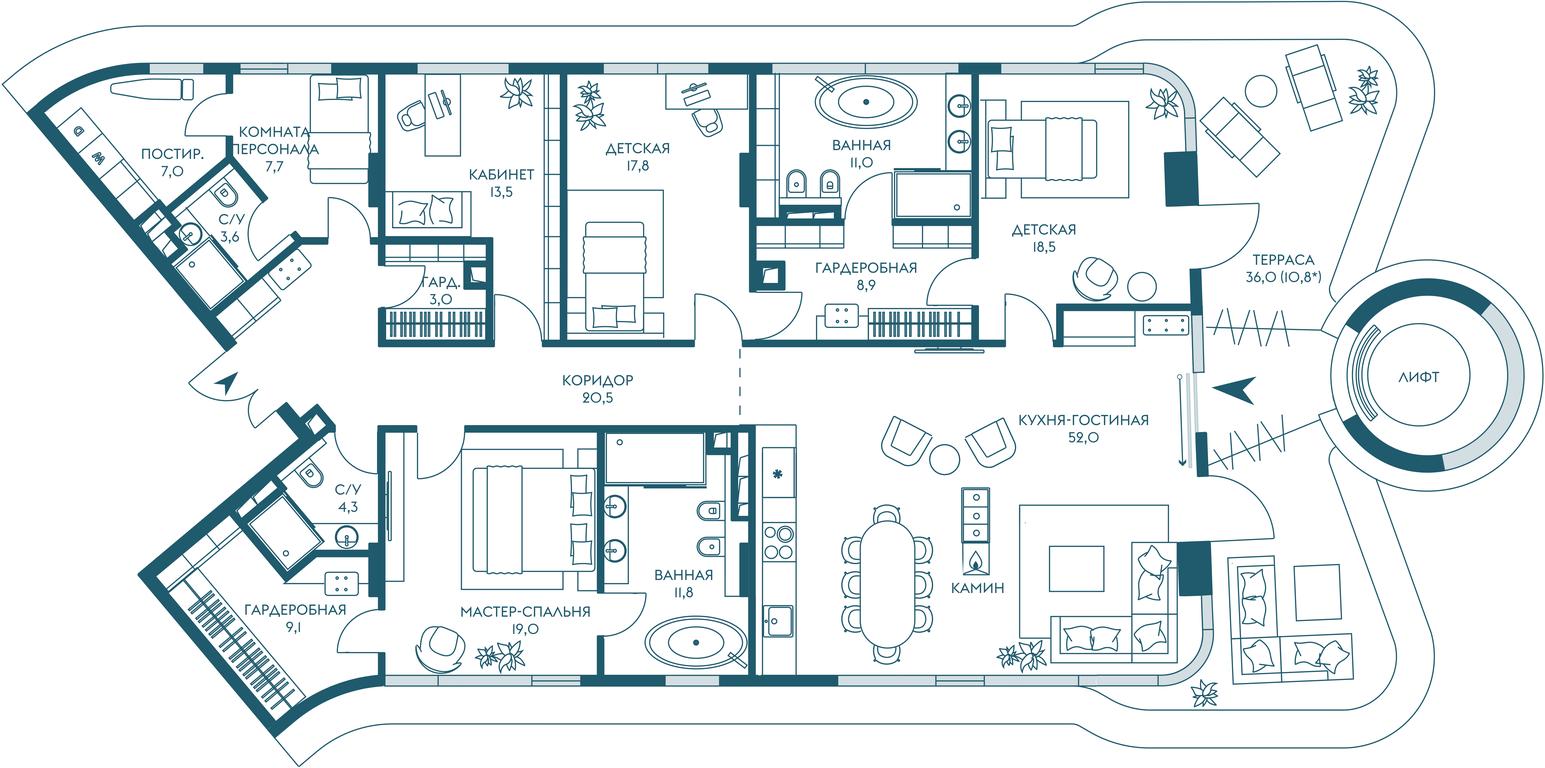 6-BD Apartment Sale, 218.5 sq. m. at Ostrov, Nizhnye Mnyovniki Street, 37Ас4, Moscow, Russia #1