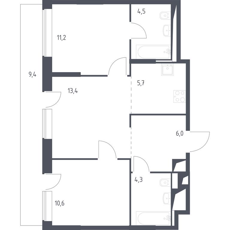 1-BD Apartment Sale, 83.94平方米 at Vereiskaya 41, Vereyskaya Street, 41, Moscow, Russia #1