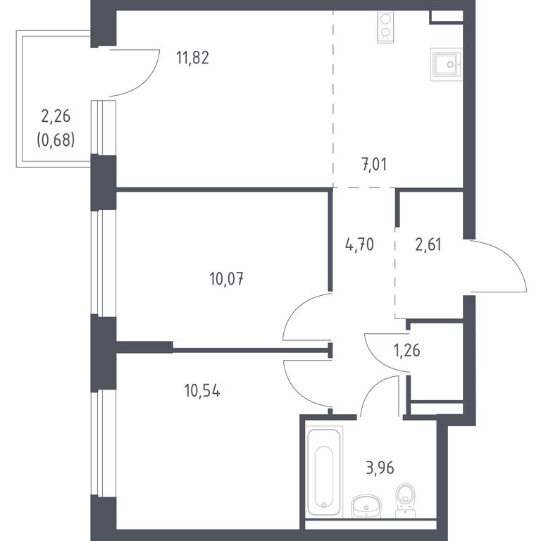 1-BD Apartment Sale, 52.65平方米 at Egorovo Park, 1-y kvartal, posyolok Zhilino-1, Lubertsy City District, Moscow Region, Russia #1