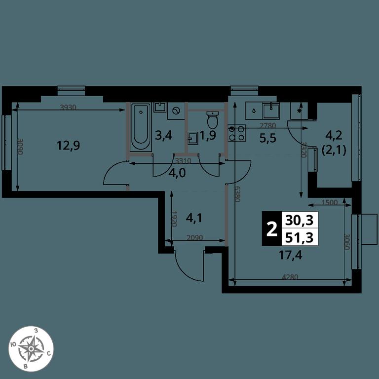 2-BD Apartment Sale, 51.3 sq. m. at 1 Yasenevskij, Kvartal № 24, Mosrentgen Settlement, Moscow, Russia #1 2-BD Apartment Sale, 51.3 sq. m. at 1 Yasenevskij, Kvartal № 24, Mosrentgen Settlement, Moscow, Russia #1