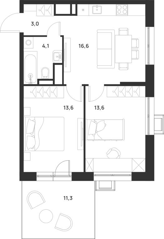 1-BD Apartment Sale, 54.3 sq. m. at Газопровод, Sosenskoye Settlement, Moscow, Russia #1
