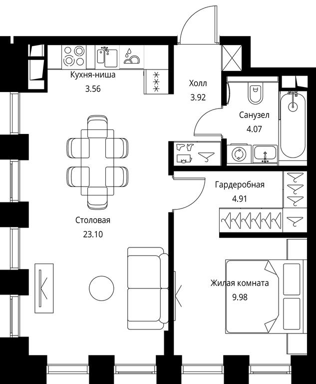 1-BD Apartment Sale, 49.53平方米 at City Bay, Volokolamskoye Highway, 95с3, Moscow, Russia #1