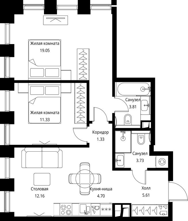 2-BD Apartment Sale, 61.72 sq. m. at City Bay, Volokolamskoye Highway, 95с3, Moscow, Russia #1