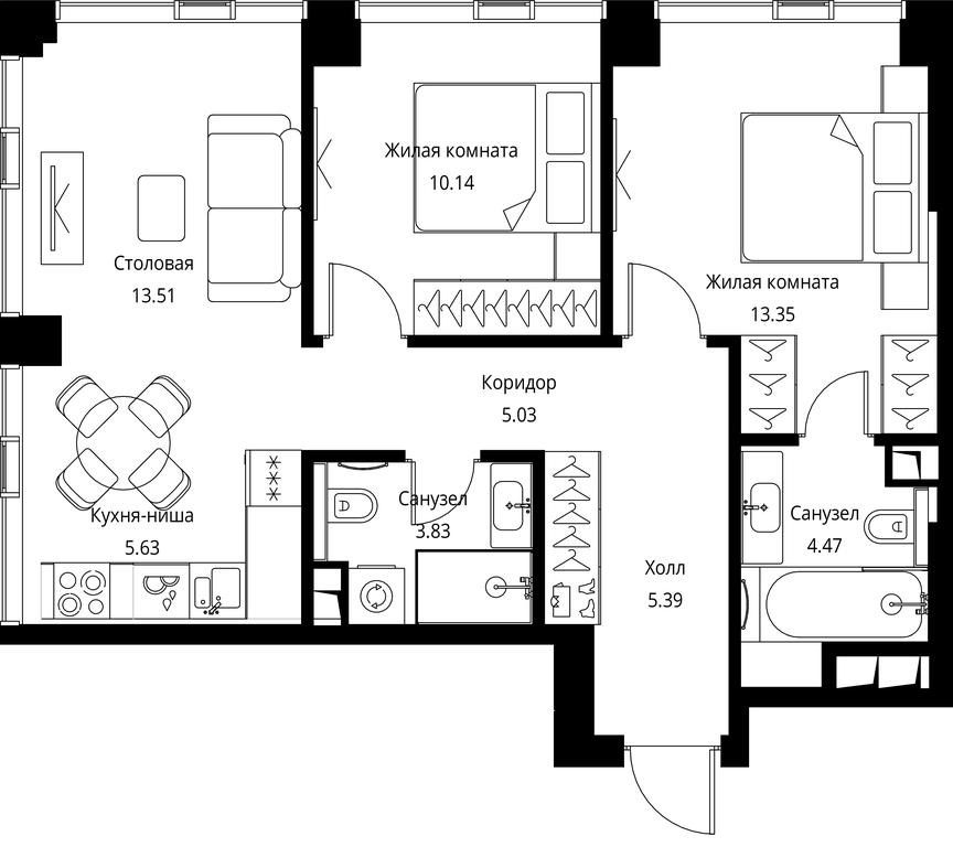 2-BD Apartment Sale, 61.35 sq. m. at City Bay, Volokolamskoye Highway, 95с3, Moscow, Russia #1