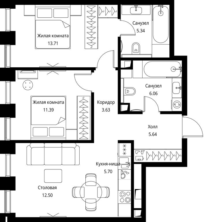 2-BD Apartment Sale, 63.95 sq. m. at City Bay, Volokolamskoye Highway, 95с3, Moscow, Russia #1