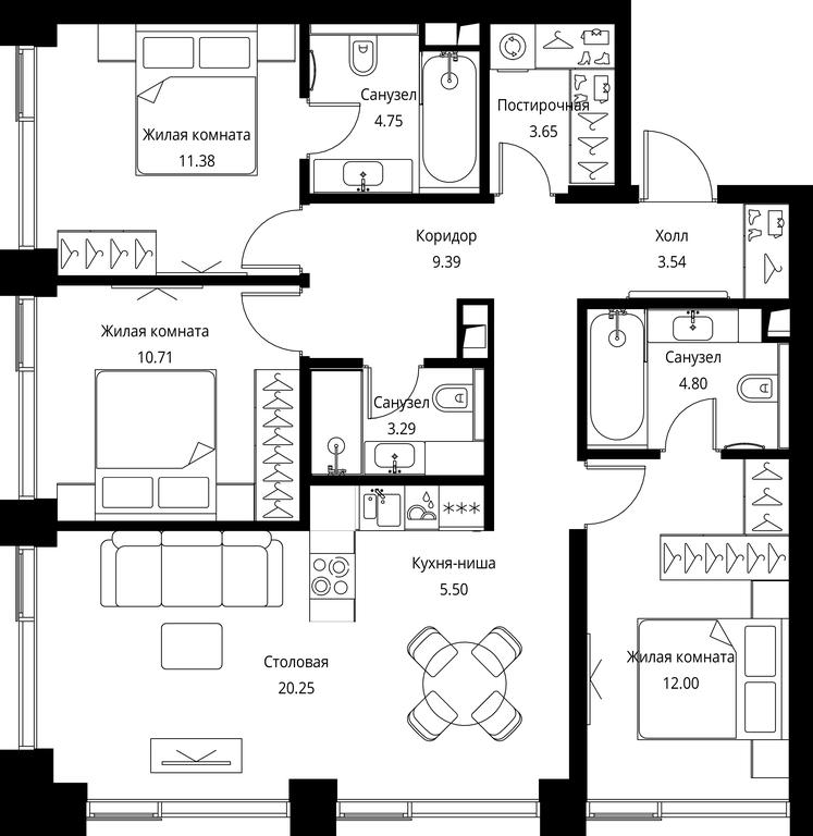 3-BD Apartment Sale, 89.26 sq. m. at City Bay, Volokolamskoye Highway, 95с3, Moscow, Russia #1