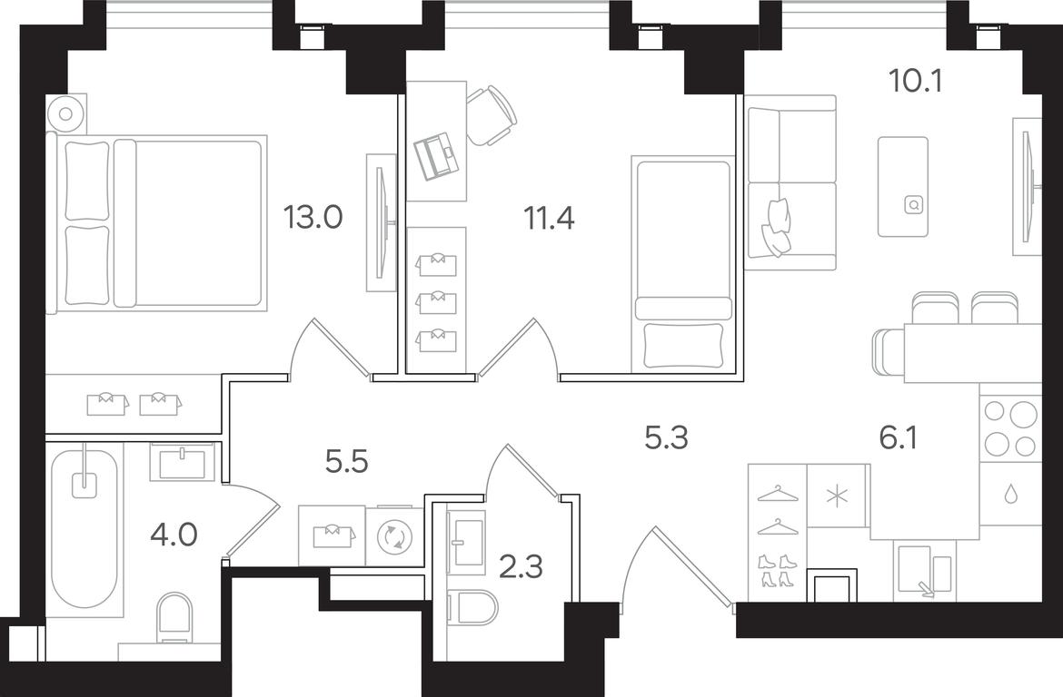 2-BD Apartment Sale, 57.7 sq. m. at Mangazeya na Tulskoy, Bolshaya Tulskaya Street, Moscow, Russia #1 2-BD Apartment Sale, 57.7 sq. m. at Mangazeya na Tulskoy, Bolshaya Tulskaya Street, Moscow, Russia #1