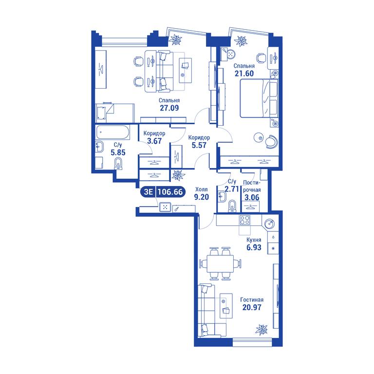 2-BD Apartment Sale, 105.8 sq. m. at iLove, улица Бочкова, 11А, Москва, Россия #2 2-BD Apartment Sale, 105.8 sq. m. at iLove, улица Бочкова, 11А, Москва, Россия #2