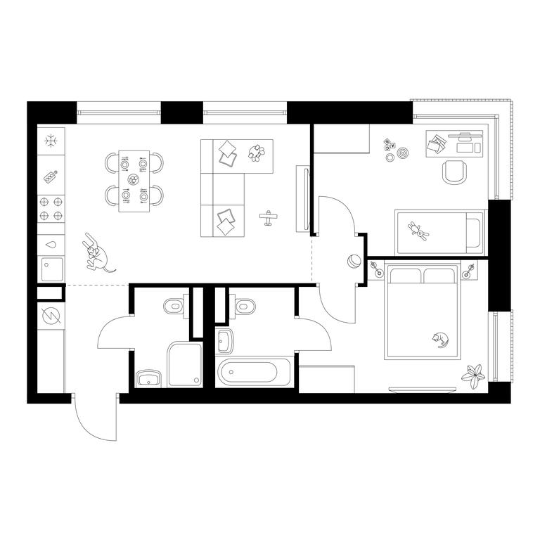 2-BD Apartment Sale, 52.3 sq. m. at Moskvoreche, Kotlyakovskaya Street, Moscow, Russia #1