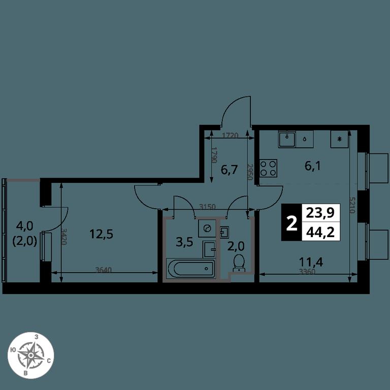 2-BD Apartment Sale, 44.2平方米 at 1 Yasenevskij, Kvartal № 24, Mosrentgen Settlement, Moscow, Russia #1