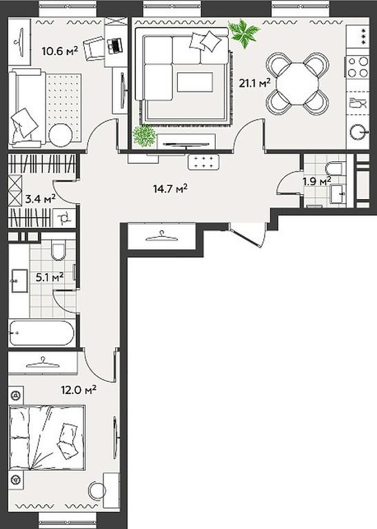 2-BD Apartment Sale, 68.7 sq. m. at Eko Bunino, prospekt Kuprina, 34к1, Sosenskoye Settlement, Moscow, Russia #1
