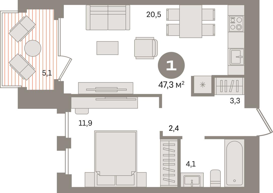 1-BD Apartment Sale, 47.3平方米 at Dom A, Dubininskaya Street, вл59к2, Moscow, Russia #1 1-BD Apartment Sale, 47.3平方米 at Dom A, Dubininskaya Street, вл59к2, Moscow, Russia #1