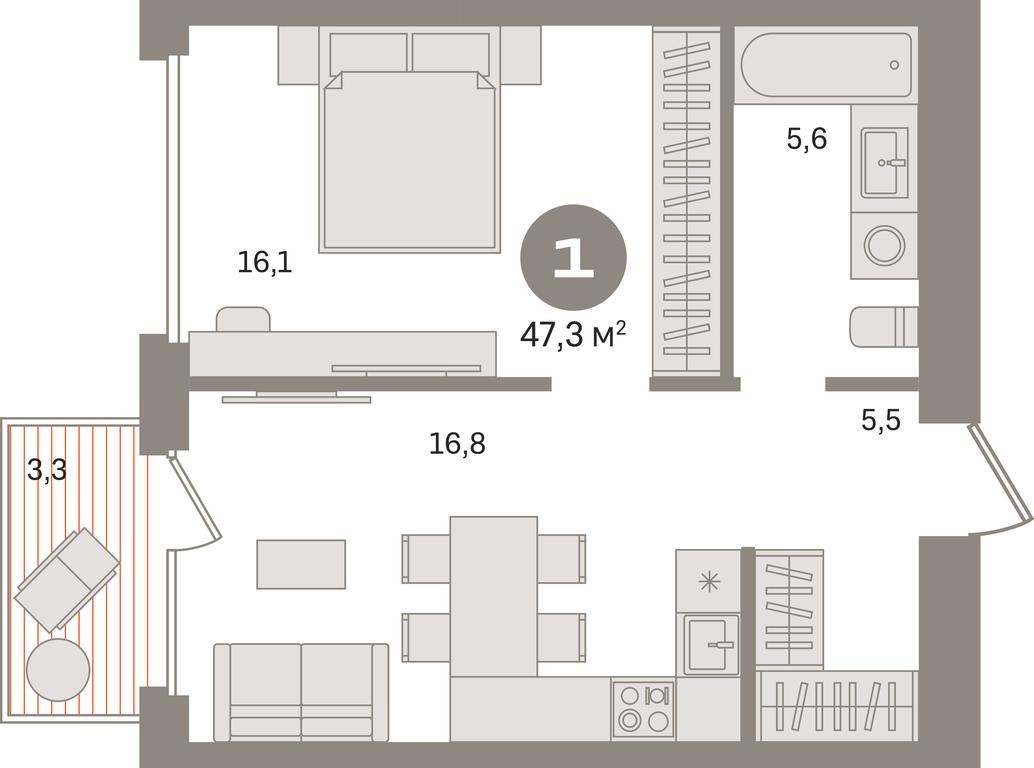 1-BD Apartment Sale, 47.3平方米 at Dom A, Dubininskaya Street, вл59к2, Moscow, Russia #1 1-BD Apartment Sale, 47.3平方米 at Dom A, Dubininskaya Street, вл59к2, Moscow, Russia #1
