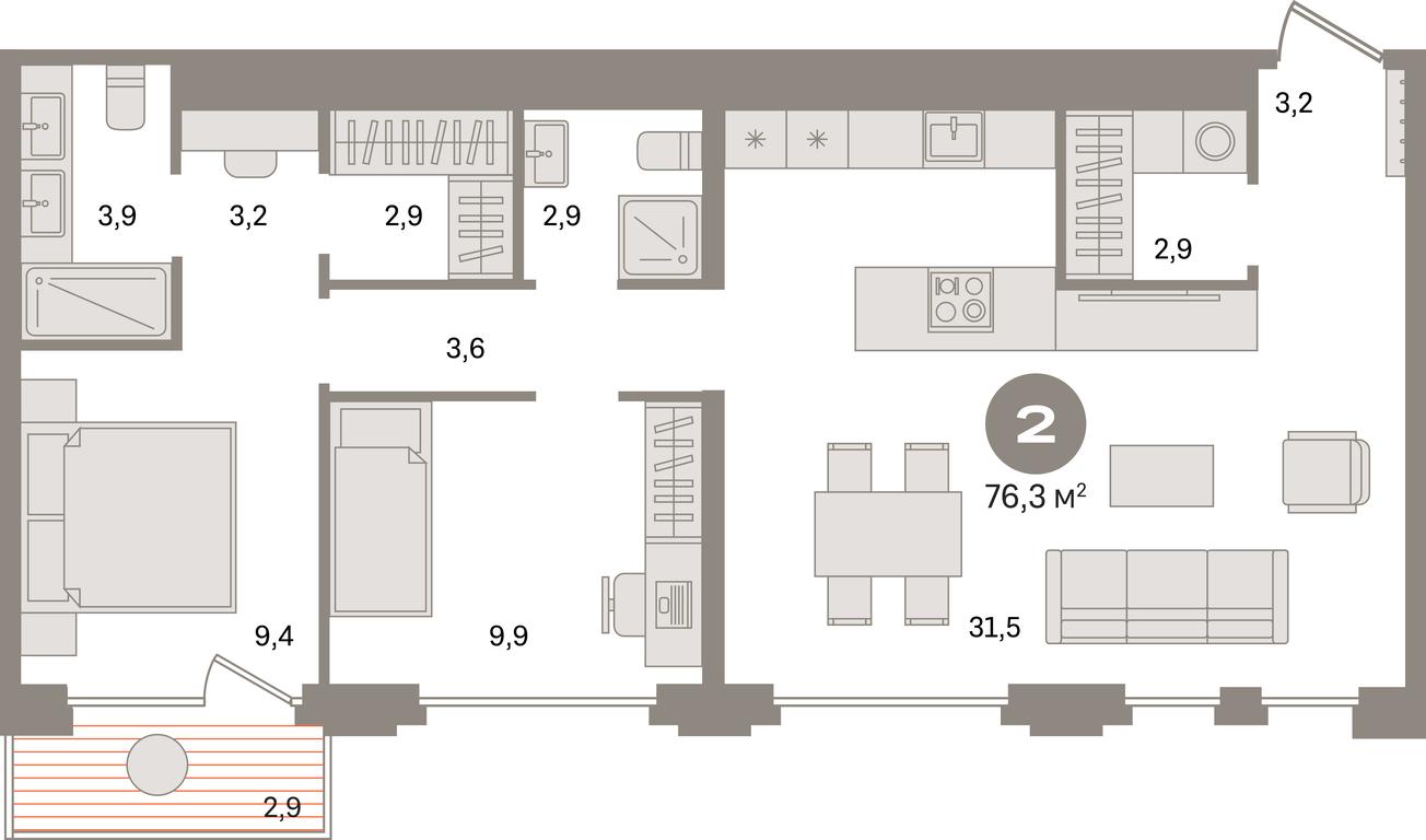 2-BD Apartment Sale, 76.3平方米 at Dom A, Dubininskaya Street, вл59к2, Moscow, Russia #1 2-BD Apartment Sale, 76.3平方米 at Dom A, Dubininskaya Street, вл59к2, Moscow, Russia #1