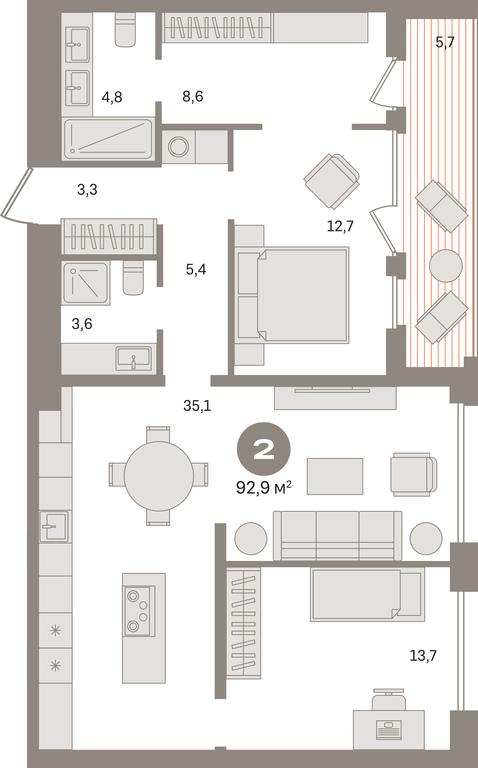2-BD Apartment Sale, 92.9 sq. m. at Dom A, Dubininskaya Street, вл59к2, Moscow, Russia #1