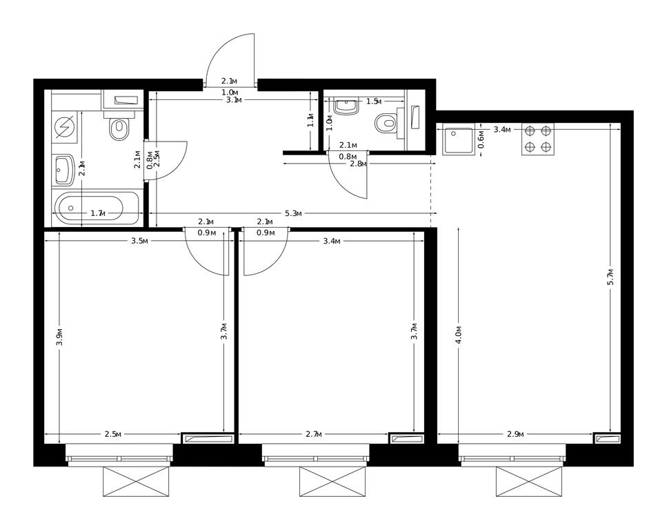 2-BD Apartment Sale, 61.5平方米 at Poliarnaya 25, Polyarnaya Street, 27к1, Moscow, Russia #1