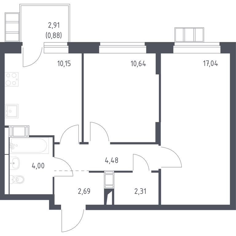 1-BD Apartment Sale, 52.3平方米 at Alkhimovo, Ryazanovskoe Highway, 31к1, Moscow, Russia #1