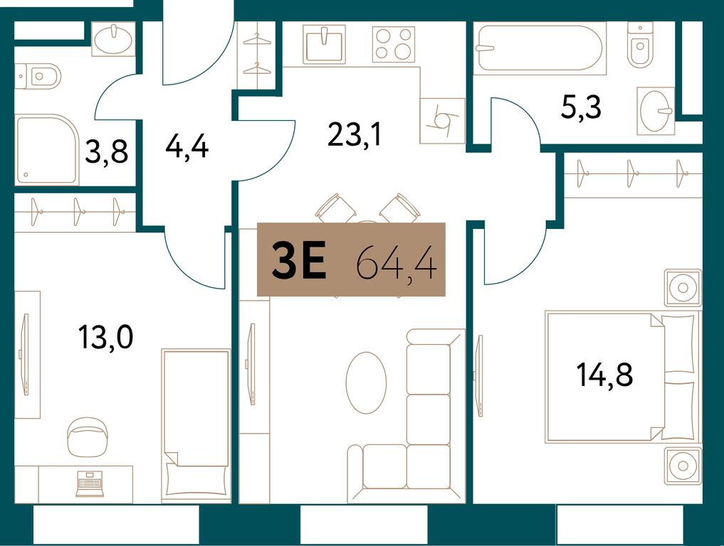 2-BD Apartment Sale, 64.4 sq. m. at Nastoiashchee, Vinnitskaya Street, 8к3, Moscow, Russia #2 2-BD Apartment Sale, 64.4 sq. m. at Nastoiashchee, Vinnitskaya Street, 8к3, Moscow, Russia #2