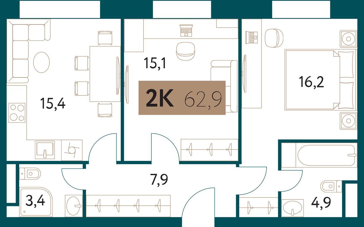 2-BD Apartment Sale, 62.9平方米 at Nastoiashchee, Vinnitskaya Street, 8к3, Moscow, Russia #1