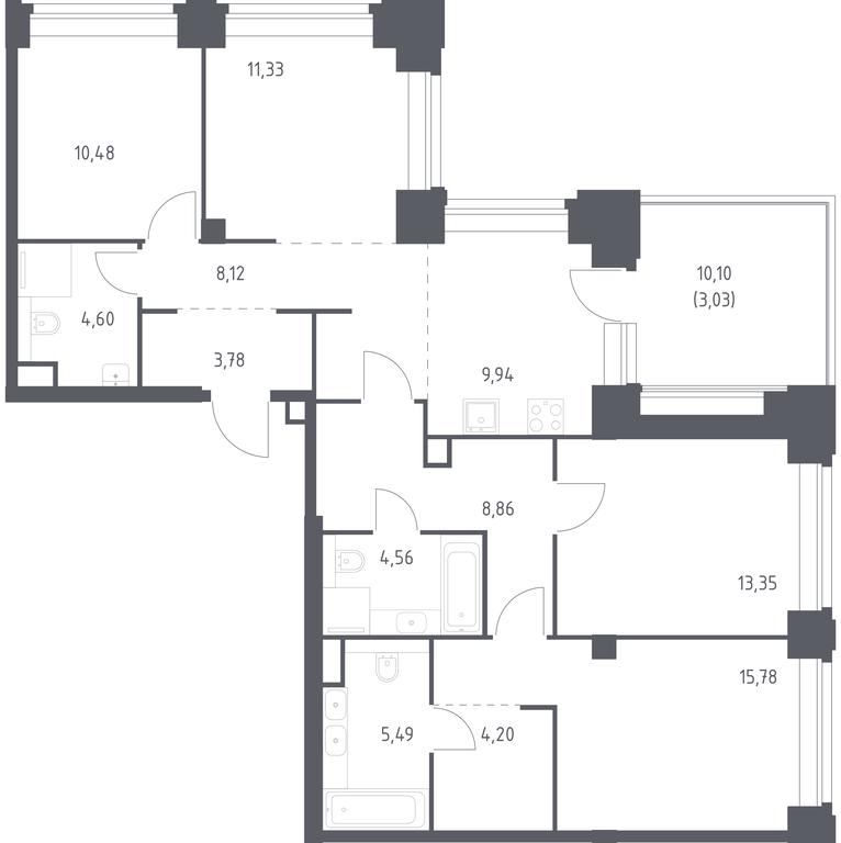 2-BD Apartment Sale, 103.52 sq. m. at Nova, Bratyev Fonchenko Street, вл21, Moscow, Russia #1