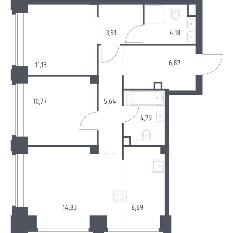 1-BD Apartment Sale, 68.81 sq. m. at Nova, Bratyev Fonchenko Street, вл21, Moscow, Russia #1 1-BD Apartment Sale, 68.81 sq. m. at Nova, Bratyev Fonchenko Street, вл21, Moscow, Russia #1