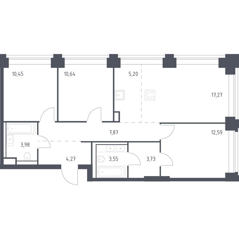 2-BD Apartment Sale, 79.55 sq. m. at Nova, Bratyev Fonchenko Street, вл21, Moscow, Russia #1 2-BD Apartment Sale, 79.55 sq. m. at Nova, Bratyev Fonchenko Street, вл21, Moscow, Russia #1